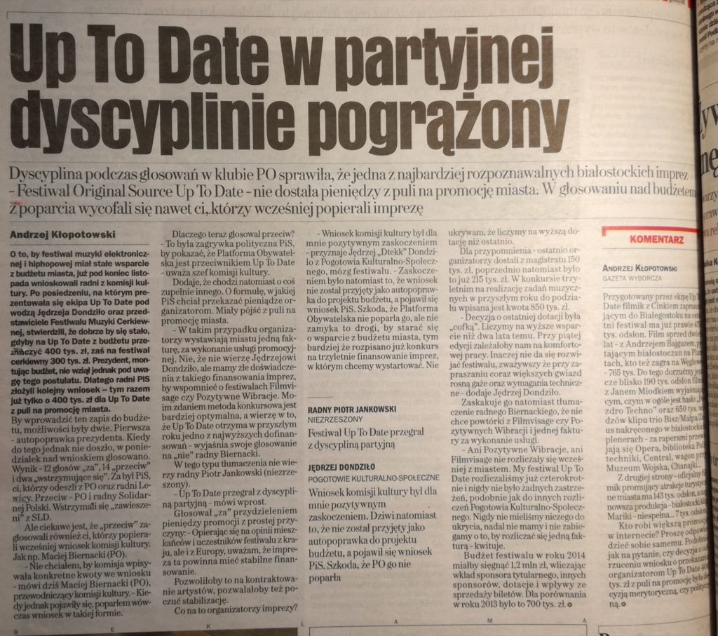 Czy Up To Date wygra na słabej zimie? Gazeta Wyborcza, Białystok, 17 grudnia 2013